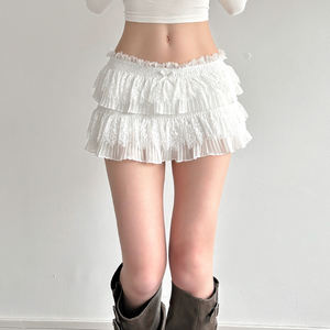 Minifalda Sexy de Encaje con Lazo, Cintura Alta, Estilo Pastel, Ajustada, Color Sólido, Dulce y Sexy - Product Image 6