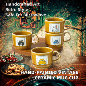 Mug à lait empilable en céramique vintage, émaillé au four et peint à la main - Retour à l'école - Capacité 301-400 ml - Product Image 2
