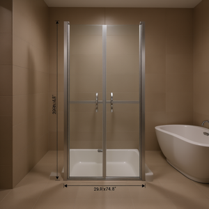 Puerta de Ducha Transparente ESG de 29.9x74.8 Pulgadas con Marco, Bisagras y Cristal Plateado, Diseño Minimalista - Product Image 2
