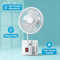 Ventilateur électrique portable pliable mural à 5 pales, col flexible à 360°, à brancher, pour chambre, bureau, dortoir, extérieur, camping-car