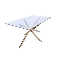 Table à manger carrée de luxe en verre trempé avec pieds en métal