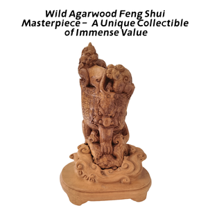 تمثال أسدين مزدوجين منحوت من خشب العود البري، زخرفة فنغ شوي (قطعة فريدة) - Product Image 1