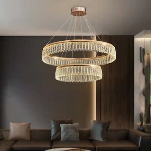 Lustre en cristal finition or, forme E26, LED, télécommande, intensité variable, blanc chaud 3500K, hauteur réglable, suspension 5 ans de garantie - Product Image 2