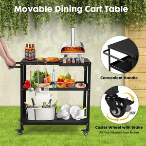 Chariot de service mobile multifonctionnel en métal à double grille pour extérieur, four à pizza, idéal pour la maison, le jardin et les fêtes - Product Image 3