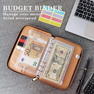 A6 tiền mặt ngân sách và tiết kiệm PU da ngân sách chất kết dính 6 nhẫn ngân sách kế hoạch dây kéo bơm lại tiền ví - Product Image 5