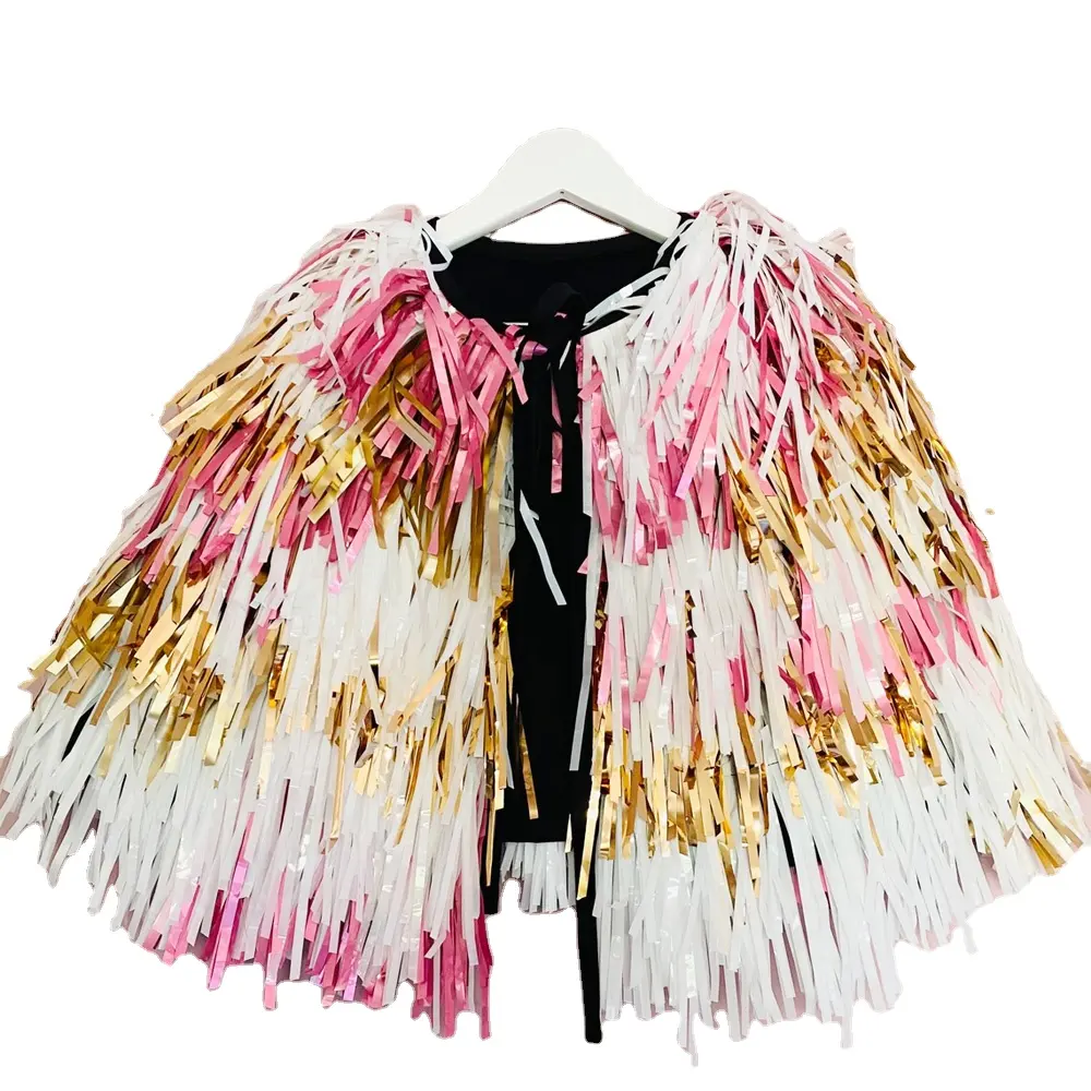 Multi-Colored Eco-Friendly Crop Jacket with Tinsel Fringe Studded Design for Toddlers One Size Fits All