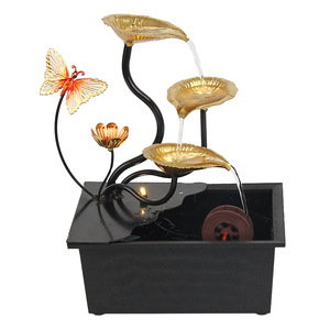 Feng Shui Water Feature Wrought Iron Indoor Decor With Waterwheel Home Office Decoration Plant Pattern Irregular Shape - Product Image 5
