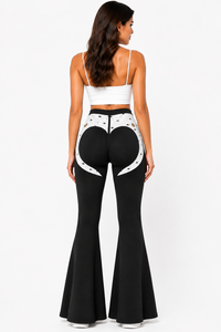 Pantaloni Yoga a Vita Alta con Gamba Svasata, Tinta Unita, Lunghezza Intera, Vita Elastica, Abbigliamento Sportivo da Donna - Product Image 3