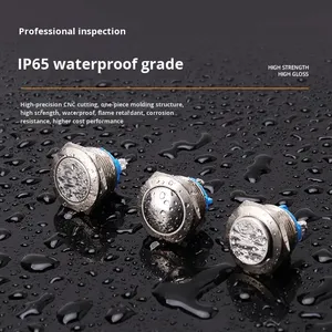 Brass IP65 16mm Nút nhấn cao Đầu phẳng đầu vít thiết bị đầu cuối chân tự đặt lại một nút khởi động tạm thời thường mở - Product Image 2