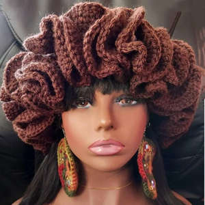 Gorro con volantes <span class=keywords><strong>de</strong></span> ganchillo multicolor grueso suave y esponjoso <span class=keywords><strong>de</strong></span> punto a la moda para adultos, novedad <span class=keywords><strong>de</strong></span> 2017 - Product Image 2