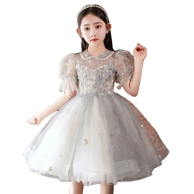 Custom Children's wedding dress half sleeve lace performance birthday princess long dress flower girls dresses