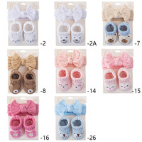 Chaussettes pour nouveau-nés et tout-petits les plus vendues avec bandeau assorti, chaussettes antidérapantes respirantes en acrylique tricoté à motif de dessin animé pour bébé