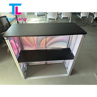 Comptoir pliable pour salon professionnel, bureau promotionnel portable, table de réception personnalisée en tissu tendu, sublimation par transfert thermique, argenté, sans outil