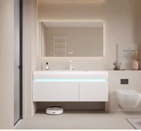 Ensemble de meubles de salle de bain en bois massif intelligent avec lavabo intégré de style moderne, lavabo minimaliste