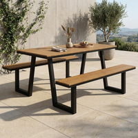 Ensemble de table de pique-nique en composite bois-plastique pour extérieur, avec structure en acier et banc intégré, table à manger pour jardin, cour, parc