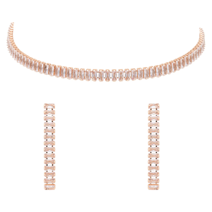 Ensemble collier et boucles d'oreilles pour femmes en or rose plaqué avec des zircones cubiques étincelantes, bijoux en diamant américain pour cadeau de mariage - Product Image 2