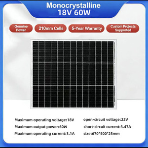 เครื่องกำเนิดไฟฟ้าพลังงานแสงอาทิตย์แบบพกพา OEM/ODM 18V 60W โมโนคริสตัลไลน์ซิลิคอน แหล่งพลังงานทดแทน - Product Image 2