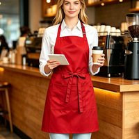 Celemek Bib Polyester Logo Kustom Tali Leher Dapat Disesuaikan 3 Kantong Unisex Barista Restoran Pelayan Kafe