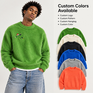 Suéter Personalizado OEM para Hombre, Cuello Redondo, Tacto Mohair, Bordado, Jersey de Punto para Invierno - Product Image 1