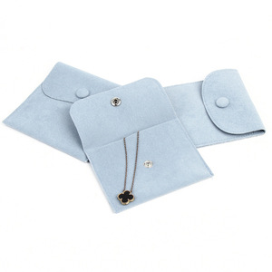 Custom Logo Flat Suede Jewelry Packaging Pouch Blue Pink Pocket <b>Envelope</b> Velvet Bag for Jewellery Flat Button Style Container - Product Image 4