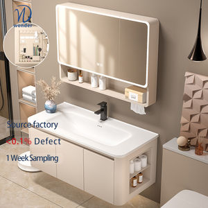 Gabinete con Espejo LED Moderno con Estructura de Panal de Aluminio y Almacenamiento Lateral Creativo Tocador de Baño Curvo de Tamaño Pequeño para Balcón - Product Image 1