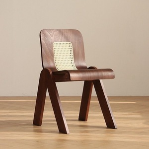 Dining Chair Solid Wood <b>Backrest</b> Rattan Seat Walnut Color For Home Office Use - Product Image 2