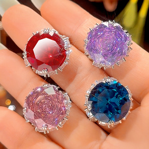 Anillos de circonita cúbica de alta calidad de 16 mm con corte rosa, ajustables, con halo oculto, modernos, chapados en platino y cobre, para fiestas, para mujer - Product Image 2