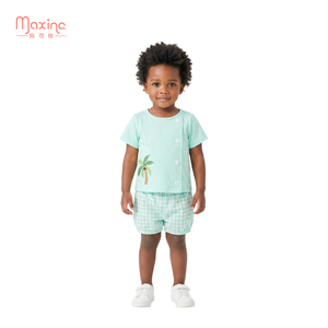 Nouveauté Ensemble de vêtements pour enfants à manches courtes Broderie palmier Vêtements pour enfants en coton Ensembles de vêtements pour garçons - Product Image 3