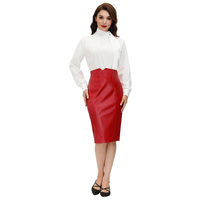 BPA02188 Damen Kunstleder Bleistiftrock Hohe Taille Rückseitiger Schlitz Hüftumschließender Enger Lederrock