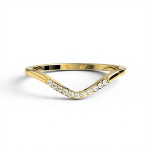 Trendy 18K Gold Plated Wedding Band Curved V Shaped Band Round Diamond <b>Ring</b> Stackable Contoured <b>Ring</b> Band Fine Jewelry for Women - Product Image 1