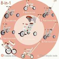 Tricycle pliable pour enfants, chariot bébé, poussette multifonctionnelle 8 en 1, tricycle à 3 roues pour enfants, vélo pour enfants
