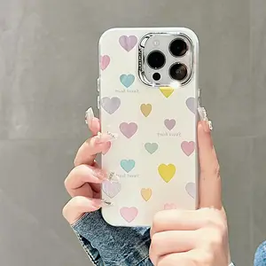 아이폰 15 프로 맥스 IMD 귀여운 다채로운 하트 소녀 전화 케이스 커버