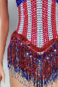 Combinaison de gymnastique colorée à bretelles de cirque avec diamants, franges croisées, pour bébé, cheerleading, gymnastique, performance - Product Image 3