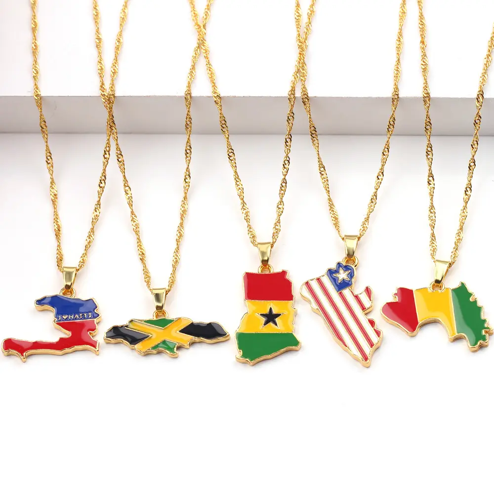 NEU Afrika Guinea Liberia Unterwasser Jamaika Südafrika Kongo Honduras Landkarte Flagge Anhänger Halskette