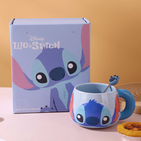 Tasse en céramique de dessin animé avec poignée et cuillère, ensemble pour la maison et le bureau, mug en céramique rose et bleu, boîte cadeau 500 ml