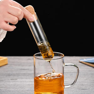 Individuale tazza di tè tubo di vetro infusore-Mini infusore filtro per frutta a base di erbe o foglie sciolte <span class=keywords><strong>con</strong></span> <span class=keywords><strong>coperchio</strong></span> in sughero - Product Image 3