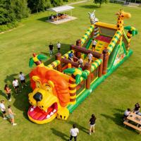 Wahana Permainan Inflatable PVC Ramah Lingkungan Bertema Safari Hutan, Rintangan Berbentuk Singa Jerapah, Peralatan Petualangan Kebun Binatang Anak-Anak, Kelas Komersial