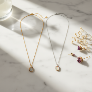 Collier pendentif Zi en or, argent et acier 45439, chaîne serpent minimaliste, cristal géométrique, strass - Product Image 2