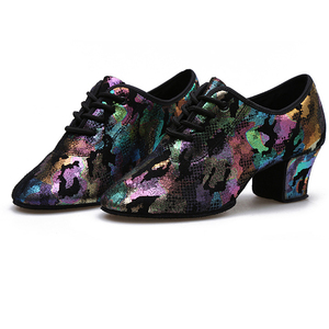 Chaussures de danse latine en cuir véritable pour femmes, talon bas de 5 cm, chaussures de tango et de <span class=keywords><strong>salsa</strong></span> à semelle en daim, chaussures Oxford pour femmes - Product Image 4