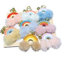 Porte-clés de voiture bohème en forme de nuage arc-en-ciel tissé, mignon et moelleux, avec pompon, breloque de sac