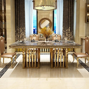 Bàn ăn cao cấp sang trọng, độc quyền, dành cho nhà ở, 4, 6, 8 chỗ ngồi, mặt bàn đá cẩm thạch, khung thép không gỉ mạ vàng, dùng cho biệt thự, sự kiện. - Product Image 4