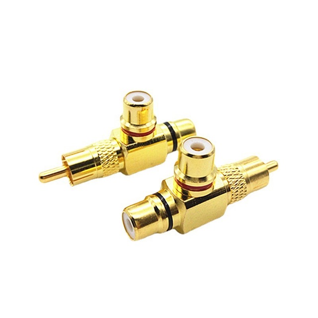 Gold-Plated Pure Brass Audio Head RCA Male Connector 2* Female Plug to 2RCA Female Adapter