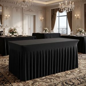 Gonna <span class=keywords><strong>da</strong></span> Tavolo in Spandex Nero di Alta Qualità, Tovaglia Plissettata per Decorazioni di Matrimoni, Feste e Banchetti - Product Image 1