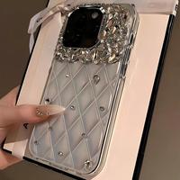 Nouvelle Coque de Téléphone Luxe Matelassée à Motifs pour iPhone 17 Pro Max/16 Pro, Couverture Intégrale avec Strass Argentés Estampés à Chaud 2026