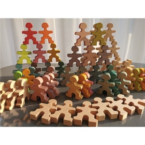 Blocchi di legno giocattoli Set da costruzione sollevamento pesi uomo legno di faggio impilabile bambole Peg per bambini gioco educativo - Product Image 1