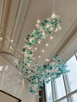 Lustre LED en verre à feuilles d'érable pour escalier en colimaçon, intensité variable, pour hôtel/salle de banquet, garantie 3 ans