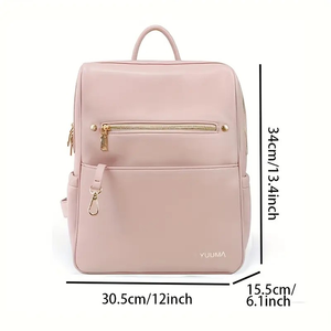Mochila de cuero PU para mujer, mochila minimalista para ordenador portátil, mochila de viaje de gran capacidad, mochila escolar informal con bolsillo frontal con cremallera - Product Image 6