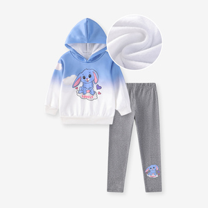 Set di abbigliamento per bambine <span class=keywords><strong>felpa</strong></span> con cappuccio spessa manica lunga con motivo a coniglio e Leggings autunno Casual Outfit per 2-7Y - Product Image 2