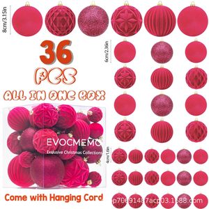 ของตกแต่งคริสต์มาส Evocmemo 36 ชิ้น ลูกบอลกำมะหยี่สีแดง พลาสติกกันแตก สำหรับตกแต่งต้นคริสต์มาส - Product Image 4