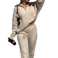 Ensemble deux pièces en acrylique pour femme, collection Printemps/Été 2026, best-seller Europe et Amérique, tricot décontracté et confortable, col à revers, coupe longue